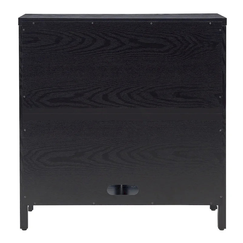 Meuble d'appoint de 80 cm Deux portes vitrées style Crittall Étagères réglables Passe-câbles MDF Acier Finition aspect bois