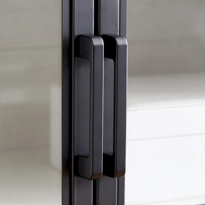 Meuble d'appoint de 80 cm Deux portes vitrées style Crittall Étagères réglables Passe-câbles MDF Acier Finition aspect bois