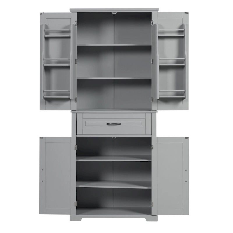Meuble de salle de bain haut sur pied quatre portes un tiroir MDF Design à panneaux surélevés Poignées noires