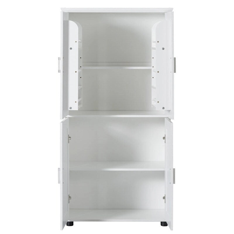 Meuble de rangement de salle de bain blanc autoportant Quatre portes Étagères réglables Organiseur de porte