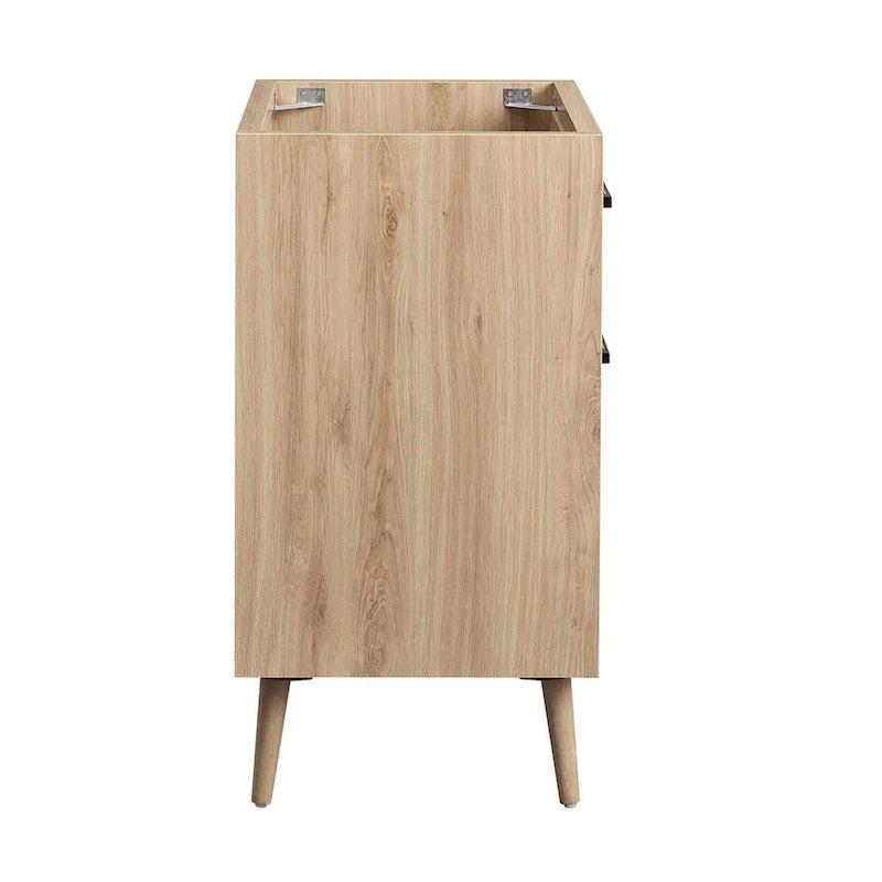 Meuble-lavabo de salle de bain 24 po Chêne blanc, panneaux de particules, mélamine, un tiroir, une porte, pieds effilés en bois d'hévéa, évier non inclus