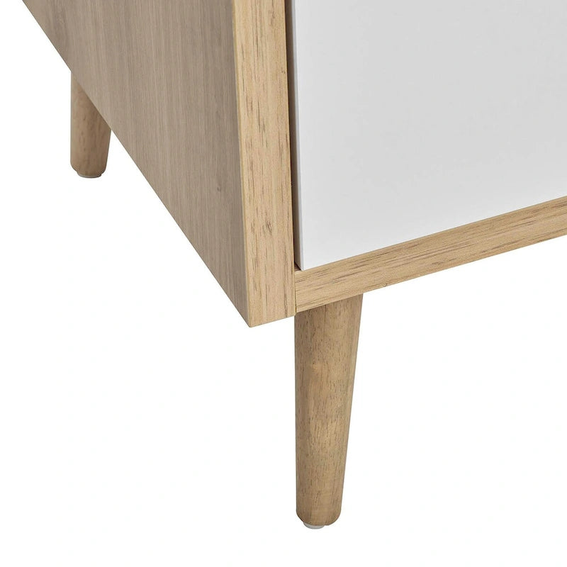 Meuble-lavabo de salle de bain 24 po Chêne blanc, panneaux de particules, mélamine, un tiroir, une porte, pieds effilés en bois d'hévéa, évier non inclus