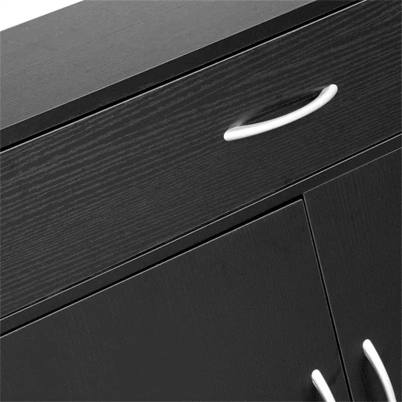 Meuble de Rangement de Salle de Bain en MDF Noir, Deux Portes, Cinq Tiroirs, Poignées en Métal