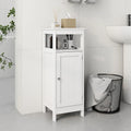 Meuble bas de salle de bain blanc, une porte, étagère ouverte, MDF laqué UV, panneau supérieur biseauté, pieds surélevés