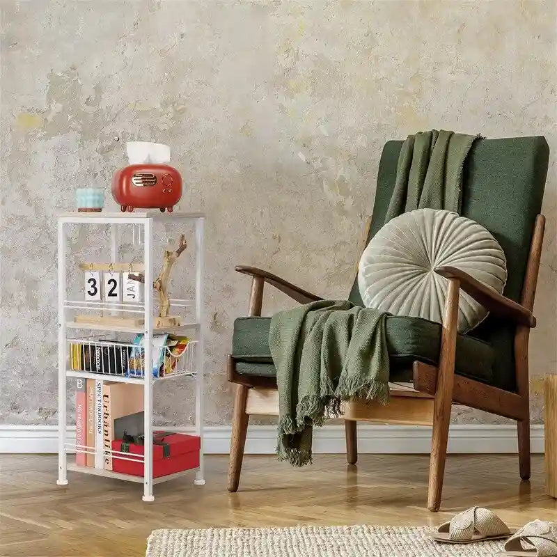 Étagère de salle de bain autoportante avec tour, porte-rouleau de papier toilette et cadre en métal MDF