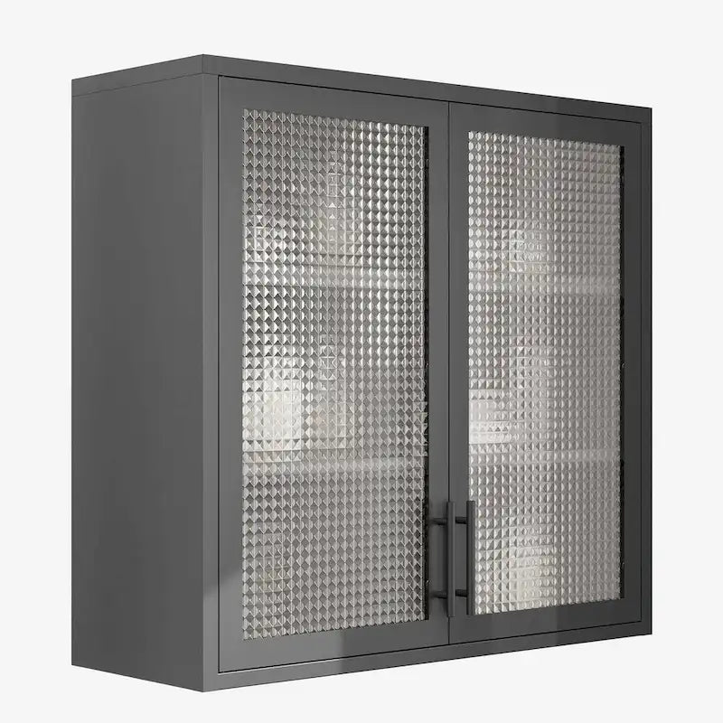Armoire de rangement murale ou à poser en acier laminé à froid, portes en verre diamant, 2 étagères réglables