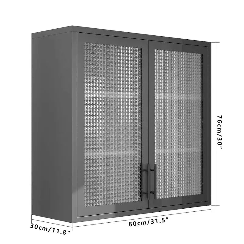 Armoire de rangement murale ou à poser en acier laminé à froid, portes en verre diamant, 2 étagères réglables
