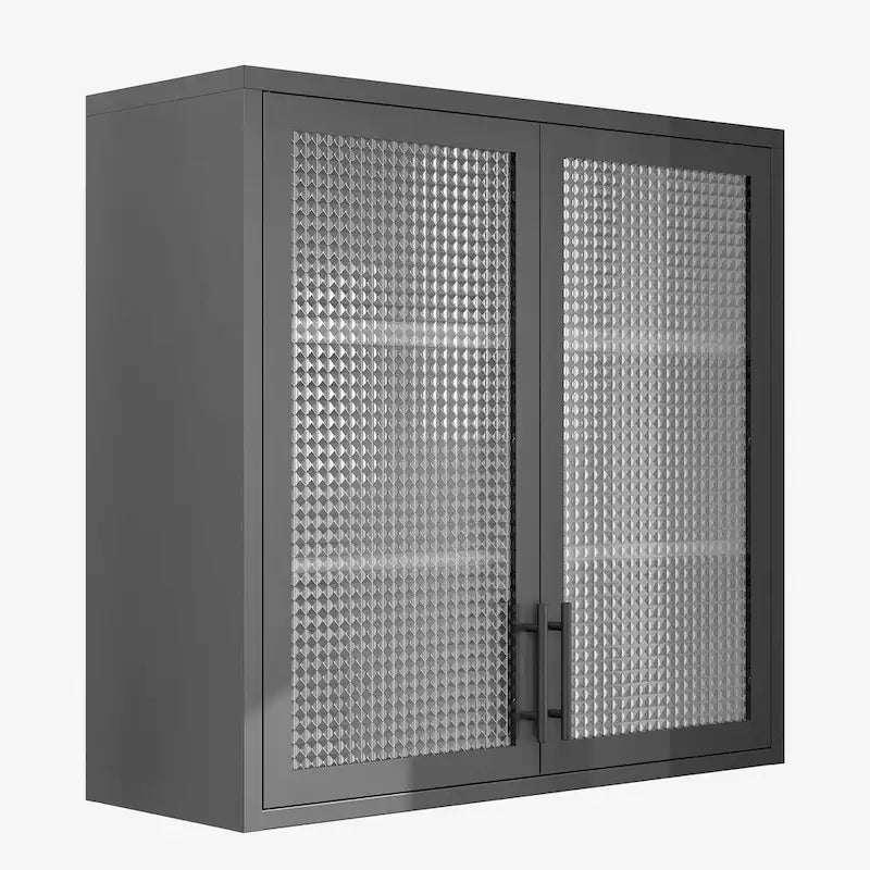 Armoire de rangement murale ou à poser en acier laminé à froid, portes en verre diamant, 2 étagères réglables