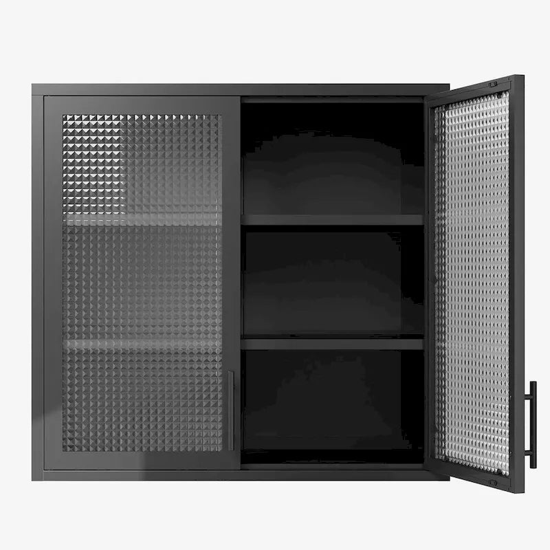 Armoire de rangement murale ou à poser en acier laminé à froid, portes en verre diamant, 2 étagères réglables