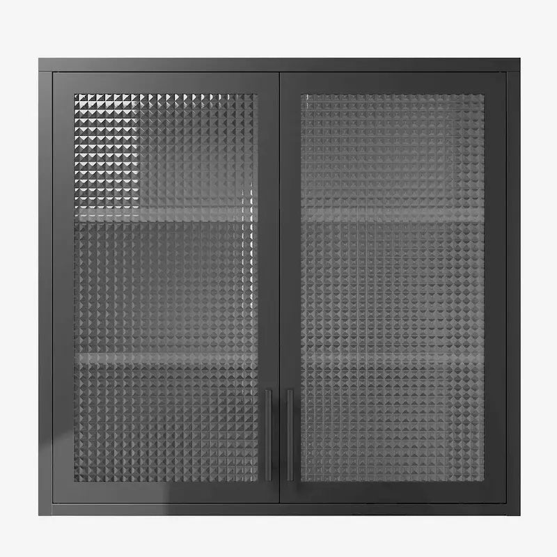 Armoire de rangement murale ou à poser en acier laminé à froid, portes en verre diamant, 2 étagères réglables