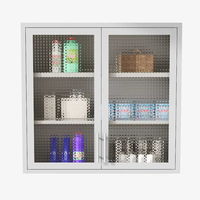 Armoire de rangement murale ou à poser en acier laminé à froid, portes en verre diamant, 2 étagères réglables