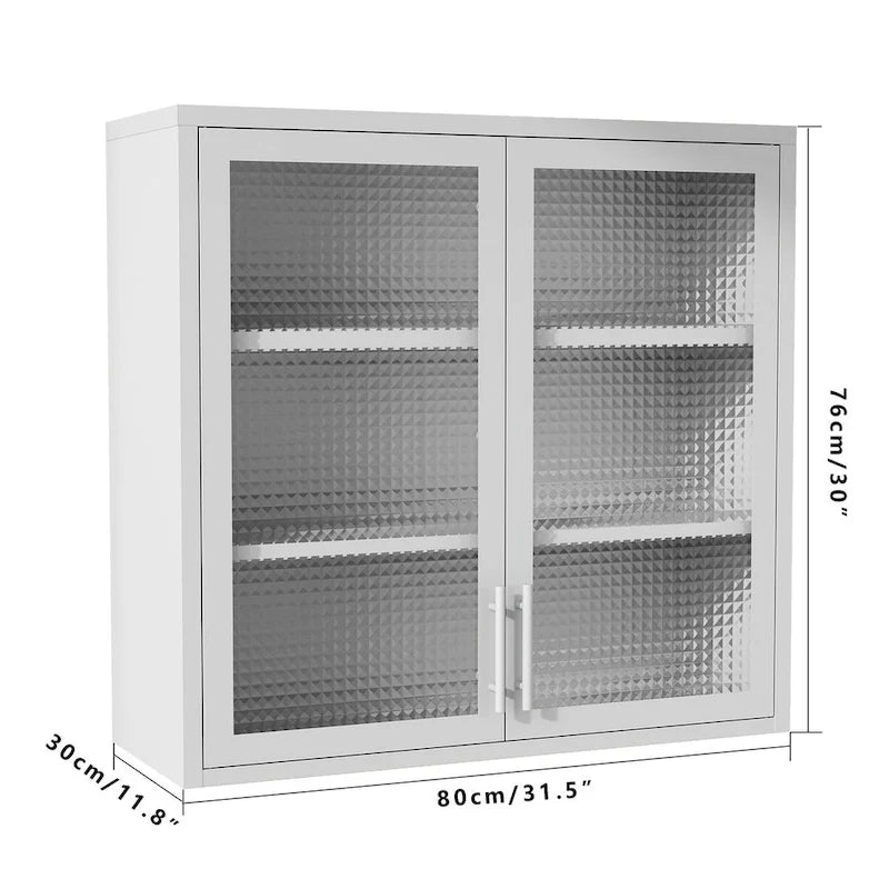Armoire de rangement murale ou à poser en acier laminé à froid, portes en verre diamant, 2 étagères réglables