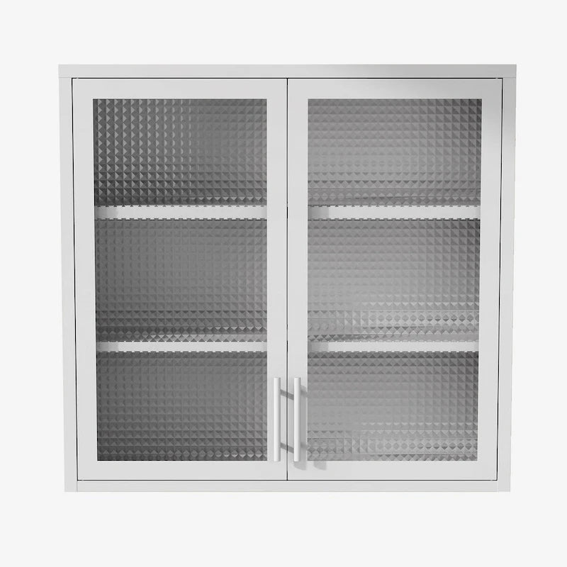 Armoire de rangement murale ou à poser en acier laminé à froid, portes en verre diamant, 2 étagères réglables