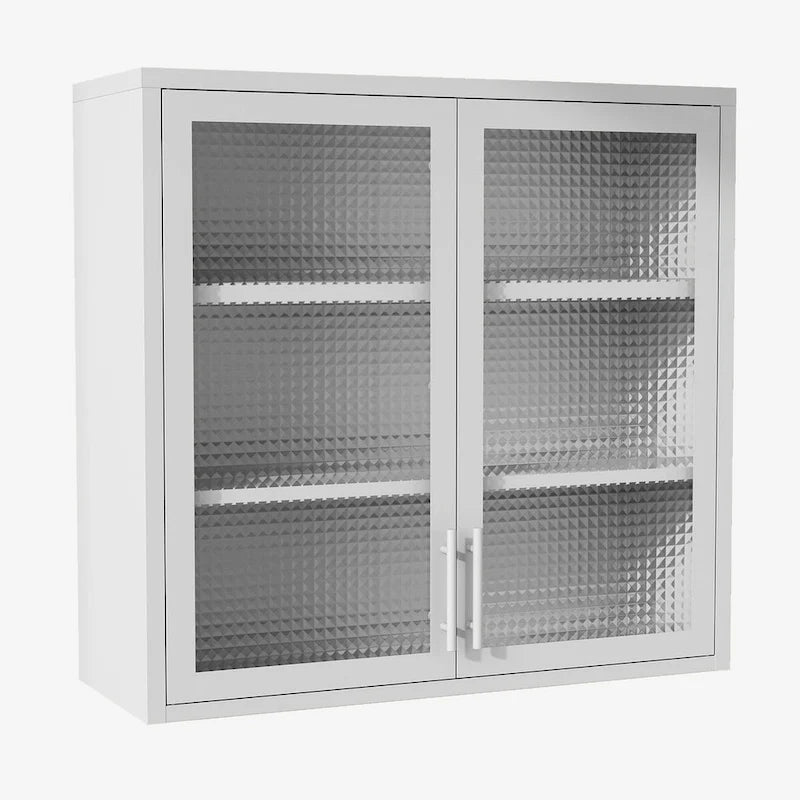Armoire de rangement murale ou à poser en acier laminé à froid, portes en verre diamant, 2 étagères réglables