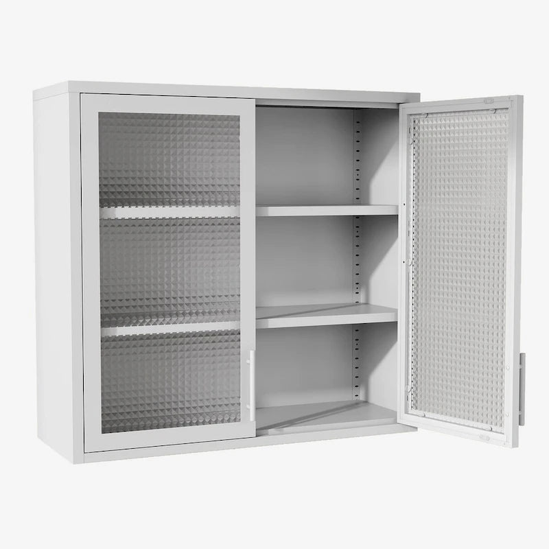 Armoire de rangement murale ou à poser en acier laminé à froid, portes en verre diamant, 2 étagères réglables