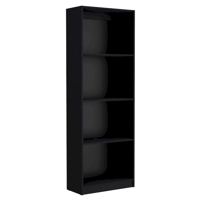 Étagère Bibliothèque Ouverte Haute Noire à 4 Niveaux pour Livres et Objets Décoratifs
