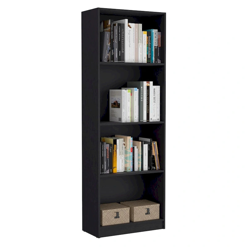 Étagère Bibliothèque Ouverte Haute Noire à 4 Niveaux pour Livres et Objets Décoratifs