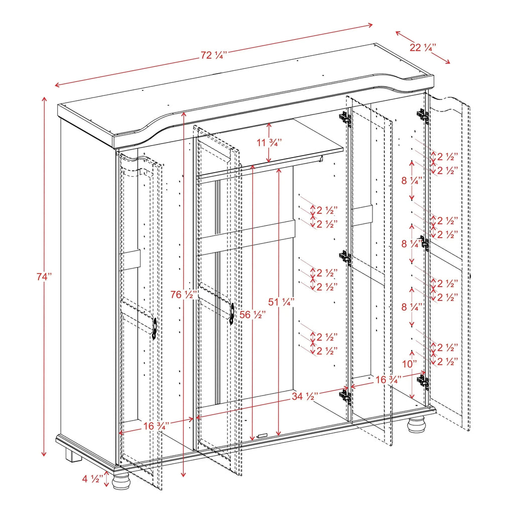 Armoire-penderie Kyle à 4 portes en bois massif 100 % Palace Imports, avec portes en bois massif ou miroir