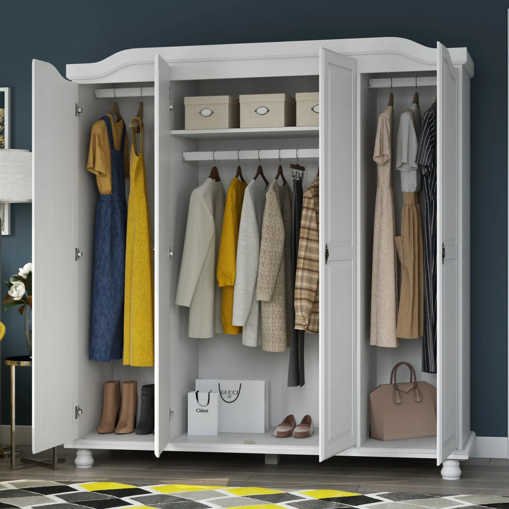 Armoire-penderie Kyle à 4 portes en bois massif 100 % Palace Imports, avec portes en bois massif ou miroir