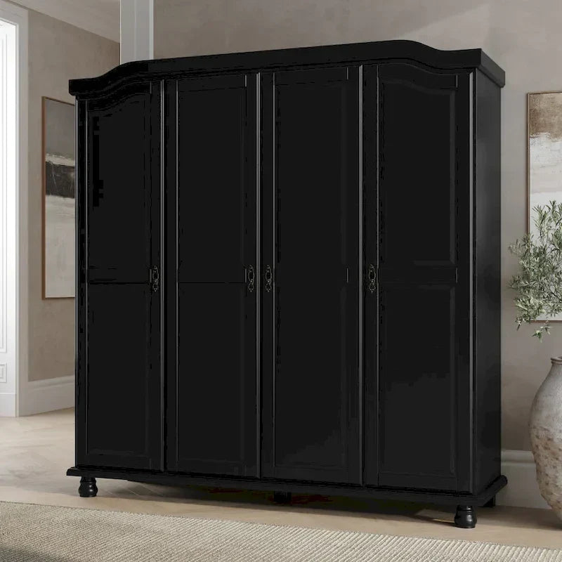 Armoire-penderie Kyle à 4 portes en bois massif 100 % Palace Imports, avec portes en bois massif ou miroir