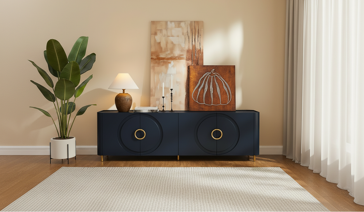 Wide Room View Navy Blue Sideboard